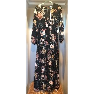 Floral long maxi dress.  Black floral, Christmas